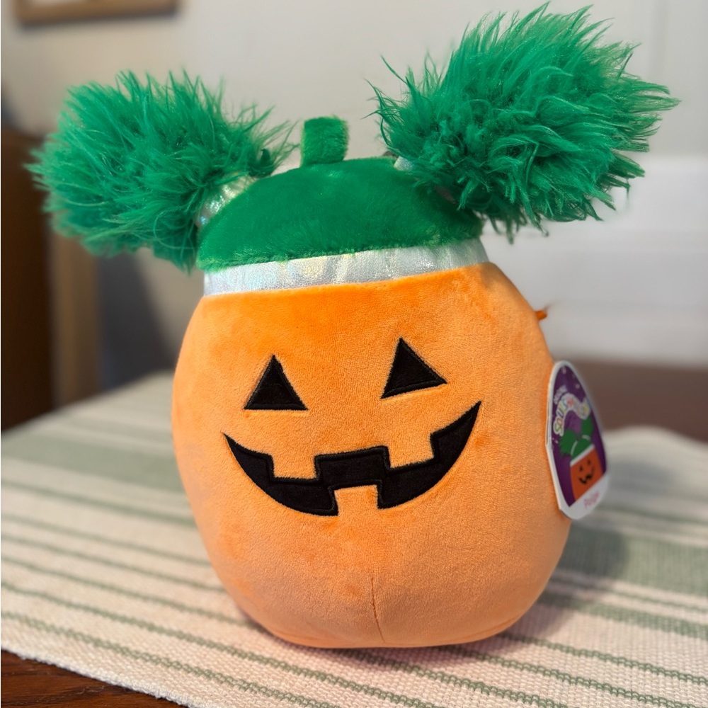 PAIGE Orange & Green Plush Halloween Pumpkin with Pom-Pom Stem